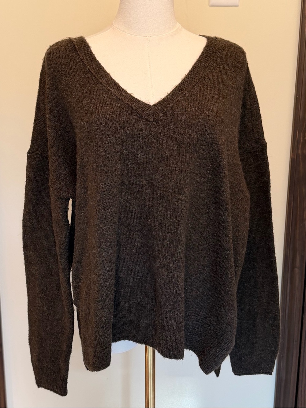 Lucky Brand Women's Wool V-Neck Sweater - Dark Brown